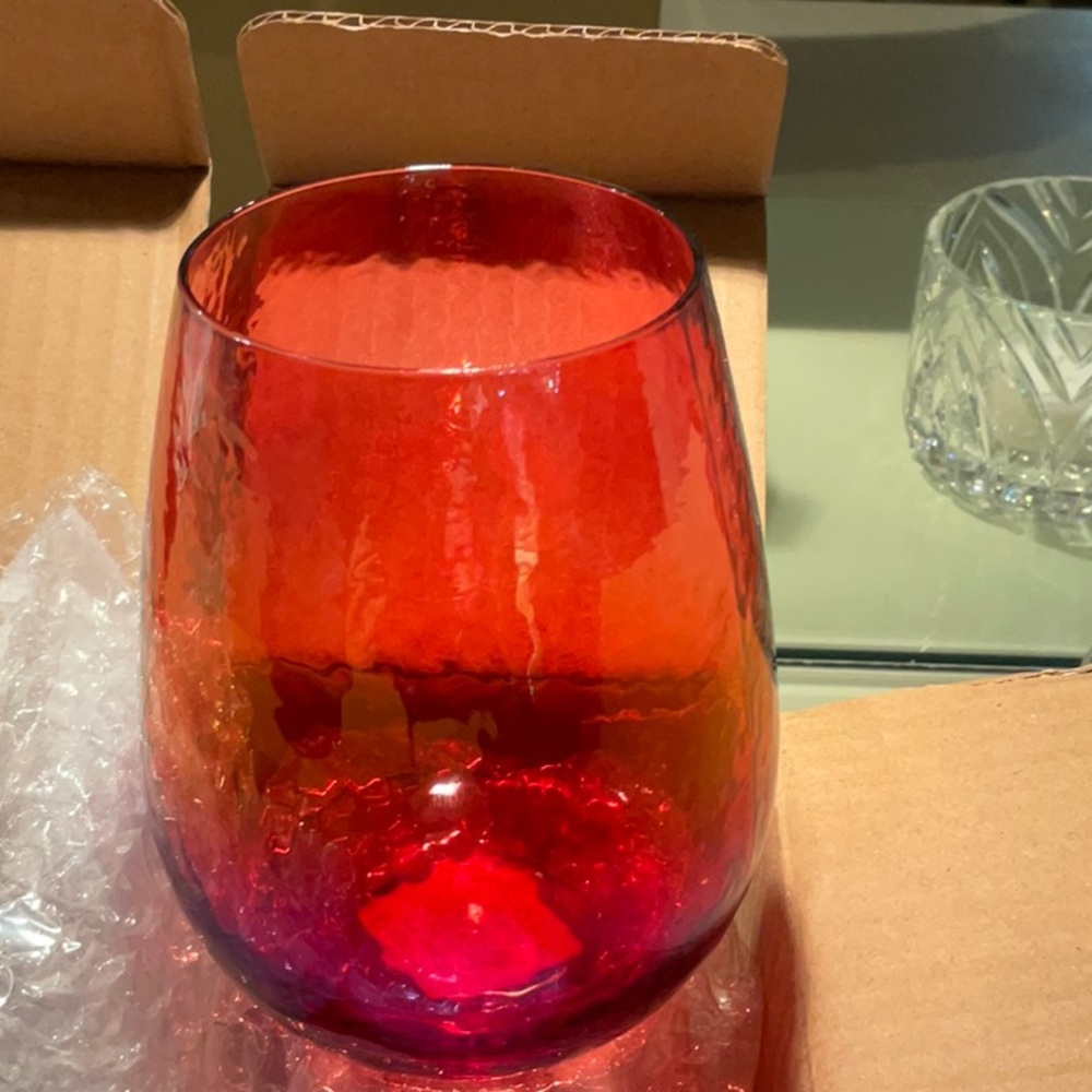 Set of 4 iridescent pink wine glasses.  Mint and new.  In box.